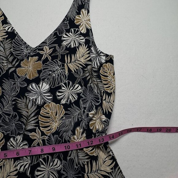 J JILL Wearever Women Plant Leaf Jumpsuit Wide Leg Sz MP Black Tan Gold 52-25 - Picture 11 of 15